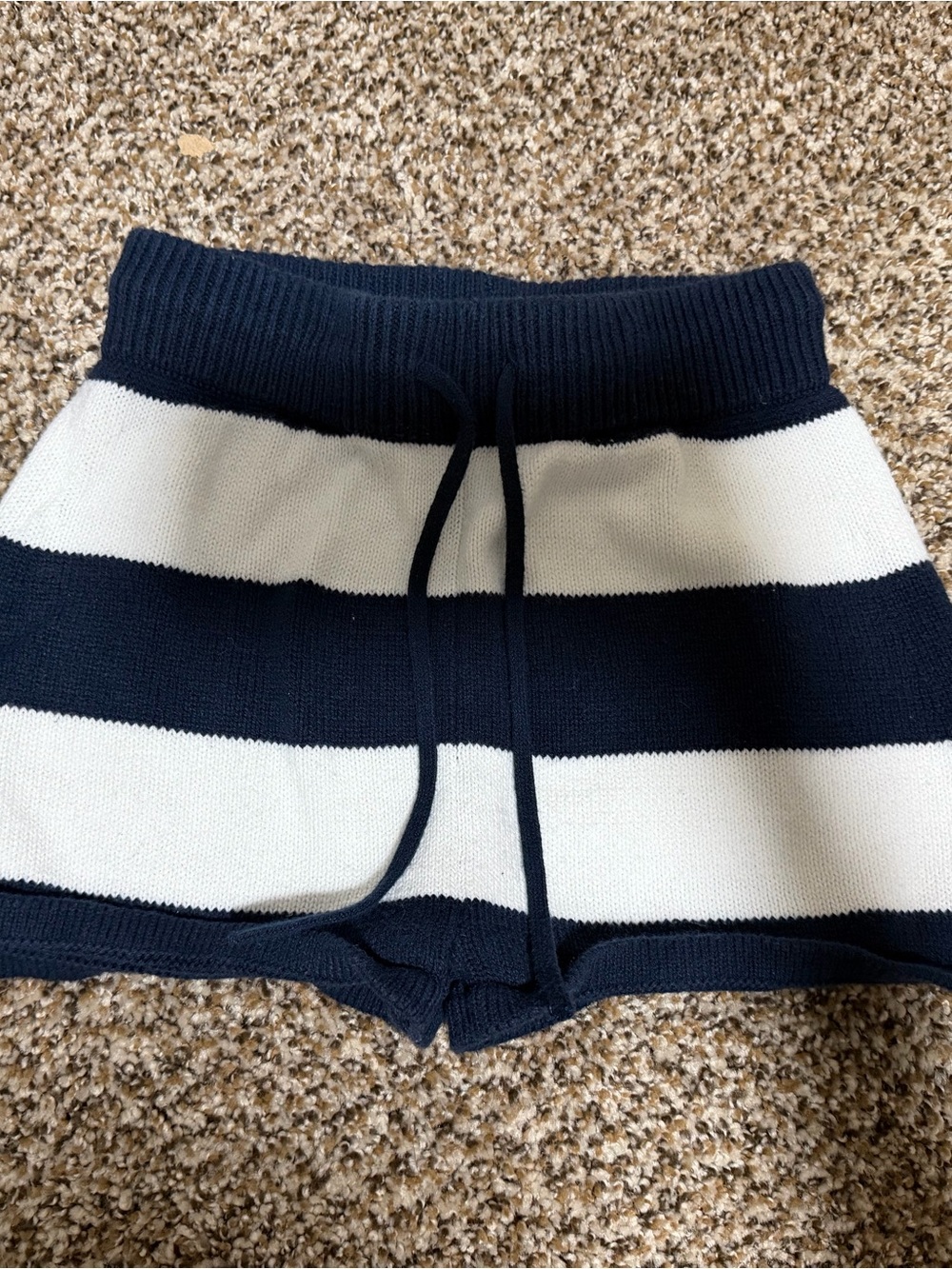 Sincerely Jules Navy & White Striped Knit Drawstring Shorts
